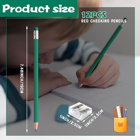 12 قطعة من أقلام الرصاص الملونة القابلة للمسح باللون الأصفر مع ممحاة مشحذ مسبقًا 2 HB للفحص والدرجات والاختبارات واللوازم المكتبية/المدرسية (أصفر) in Kuwait