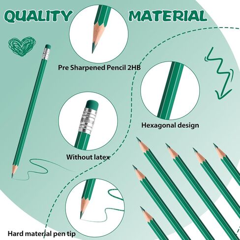 12 قطعة من أقلام الرصاص الملونة القابلة للمسح باللون الأصفر مع ممحاة مشحذ مسبقًا 2 HB للفحص والدرجات والاختبارات واللوازم المكتبية/المدرسية (أصفر) in Kuwait