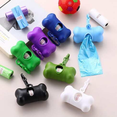 50 Pcs Dog Poop Trash Bag Holder Dispenser Dog Poop Waste Bag Holder Plastic Dog Waste Bag Holder Dispenser for Leash with Hook and Leak Proof PET Waste Bags for Walking Hiking Camping (Bone) in Saudi Arabia