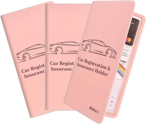 BOKKY 3 Pack PU حامل تسجيل وتأمين السيارة حامل مستندات سيارة قابل للتحويل مع إغلاق مغناطيسي - مثالي للمستندات والبطاقات والترخيص in Kuwait