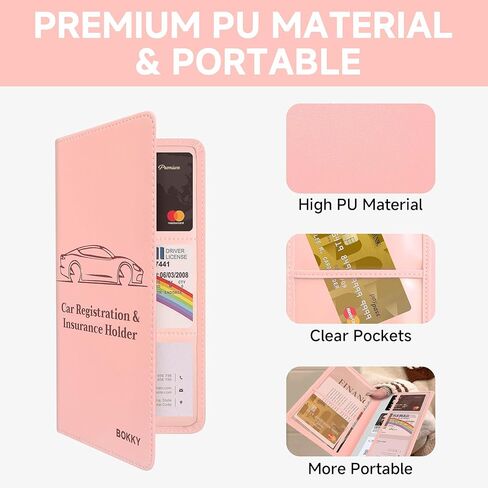 BOKKY 3 Pack PU حامل تسجيل وتأمين السيارة حامل مستندات سيارة قابل للتحويل مع إغلاق مغناطيسي - مثالي للمستندات والبطاقات والترخيص in Kuwait