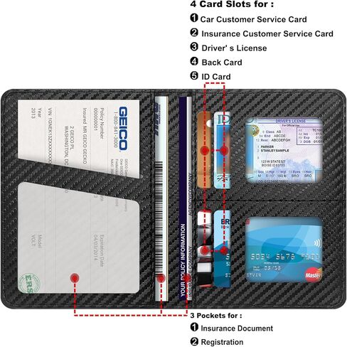 حامل تسجيل السيارة والتأمين مع قفل مغناطيسي، منظم مقصورة صندوق القفازات لوثائق رخصة السيارة - للمستندات والرخصة والبطاقات in Kuwait