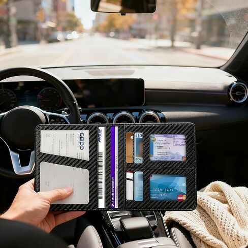 حامل تسجيل السيارة والتأمين مع قفل مغناطيسي، منظم مقصورة صندوق القفازات لوثائق رخصة السيارة - للمستندات والرخصة والبطاقات in Kuwait