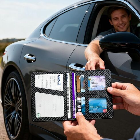 حامل تسجيل السيارة والتأمين مع قفل مغناطيسي، منظم مقصورة صندوق القفازات لوثائق رخصة السيارة - للمستندات والرخصة والبطاقات in Kuwait