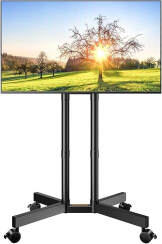 Perlegear Rolling TV Stand, Mobile TV Stand on Wheels for 32-85 Inch Screens up to 132 lbs, Height Adjustable Mobile TV Cart with Metal Shelf, Rolling TV Cart with Lockable Wheels Max VESA 600x400mm in Kuwait