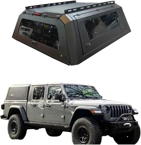 غطاء الشاحنة متوافق مع سرير Jeep Gladiator JT القصير، مظلة بيك أب من الألومنيوم الصلب، تركيب بدون حفر قابل للقفل، جاهز لجميع الأحوال الجوية (نافذة جانبية منزلقة) in Kuwait