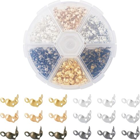 600 Pcs Bead Tips Knot Covers 4x8mm Calotte Ends Clamshell Fold Over Cord Ends Terminators Cord Wire Crimp End Cap for Jewelry Making DIY Necklaces Bracelets Repairs in Saudi Arabia