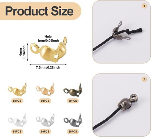 600 Pcs Bead Tips Knot Covers 4x8mm Calotte Ends Clamshell Fold Over Cord Ends Terminators Cord Wire Crimp End Cap for Jewelry Making DIY Necklaces Bracelets Repairs in Saudi Arabia