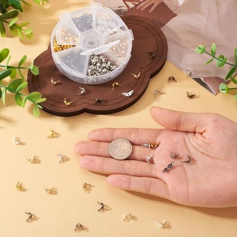 600 Pcs Bead Tips Knot Covers 4x8mm Calotte Ends Clamshell Fold Over Cord Ends Terminators Cord Wire Crimp End Cap for Jewelry Making DIY Necklaces Bracelets Repairs in Saudi Arabia