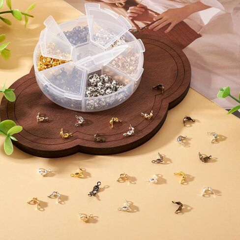 600 Pcs Bead Tips Knot Covers 4x8mm Calotte Ends Clamshell Fold Over Cord Ends Terminators Cord Wire Crimp End Cap for Jewelry Making DIY Necklaces Bracelets Repairs in Saudi Arabia