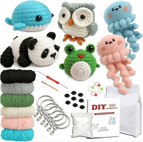 DOOOYU 6pcs Crochet Kit for Beginners, Crochet Animal Kit, Crochet Starter Kit with Crochet Hooks, Yarn, Step-by-Step Instructions Video, Crochet Set for Beginners in Saudi Arabia