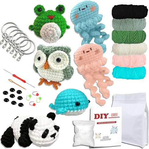 DOOOYU 6pcs Crochet Kit for Beginners, Crochet Animal Kit, Crochet Starter Kit with Crochet Hooks, Yarn, Step-by-Step Instructions Video, Crochet Set for Beginners in Saudi Arabia