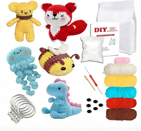 DOOOYU 6pcs Crochet Kit for Beginners, Crochet Animal Kit, Crochet Starter Kit with Crochet Hooks, Yarn, Step-by-Step Instructions Video, Crochet Set for Beginners in Saudi Arabia