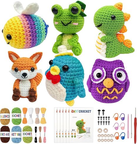 طقم كروشيه مكون من 6 قطع من JackCao للمبتدئين، هدية عيد الميلاد 2026 DIY Craft للكبار والأطفال، طقم قطيفة على شكل حيوانات كروشيه مع فيديو خطوة بخطوة، دروس تعليمية لخطاف الكروشيه، عيد ميلاد لمحبي الكروشيه﻿ (وردي) in Kuwait