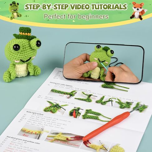 طقم كروشيه مكون من 6 قطع من JackCao للمبتدئين، هدية عيد الميلاد 2026 DIY Craft للكبار والأطفال، طقم قطيفة على شكل حيوانات كروشيه مع فيديو خطوة بخطوة، دروس تعليمية لخطاف الكروشيه، عيد ميلاد لمحبي الكروشيه﻿ (وردي) in Kuwait