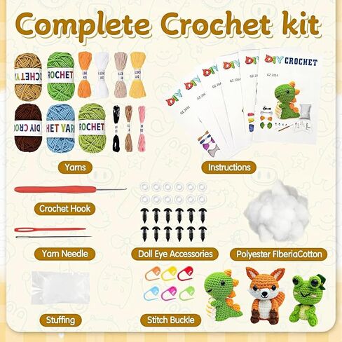 طقم كروشيه مكون من 6 قطع من JackCao للمبتدئين، هدية عيد الميلاد 2026 DIY Craft للكبار والأطفال، طقم قطيفة على شكل حيوانات كروشيه مع فيديو خطوة بخطوة، دروس تعليمية لخطاف الكروشيه، عيد ميلاد لمحبي الكروشيه﻿ (وردي) in Kuwait
