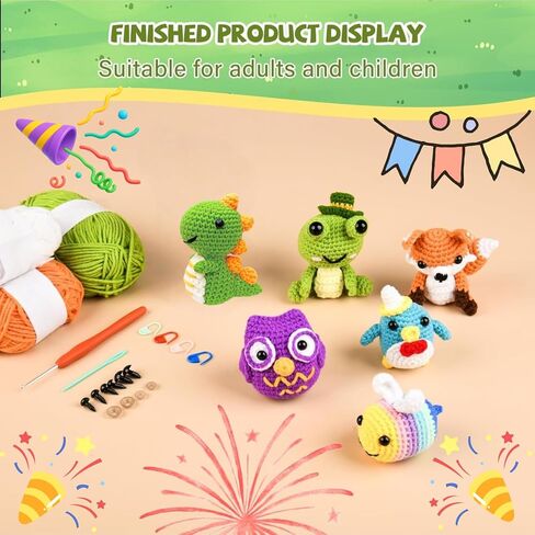 طقم كروشيه مكون من 6 قطع من JackCao للمبتدئين، هدية عيد الميلاد 2026 DIY Craft للكبار والأطفال، طقم قطيفة على شكل حيوانات كروشيه مع فيديو خطوة بخطوة، دروس تعليمية لخطاف الكروشيه، عيد ميلاد لمحبي الكروشيه﻿ (وردي) in Kuwait