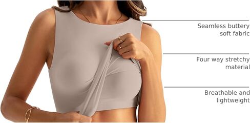 Eachyes Women Boat Neck Seamless Tank Tops Built in Bra Sleeveless Casual Fitted Shirts in Kuwait