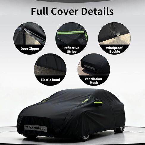 Safana Car Cover for Tesla Model Y Custom Fit Vehicle Cover [Upgrade 420D Oxford] Waterproof 7 Layers Durable Outdoor Full Car Cover Sun Rain UV Snow Protection with Charging Port Door Zipper in Saudi Arabia