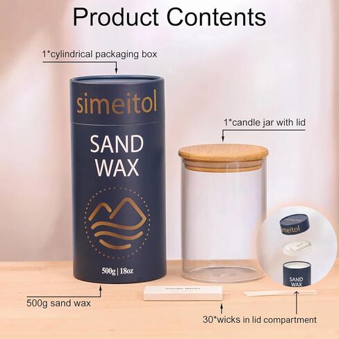 18oz Scented Candle Sand Wax, Vanilla Scented Pearled Candles with a Glass Jar, Long Lasting with 120 Hours Refillable Candle Sand with 30 Wicks for Home Decor/ Holiday Gift Crafting/ Relaxation in Kuwait