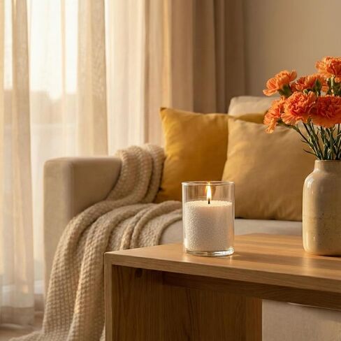 18oz Scented Candle Sand Wax, Vanilla Scented Pearled Candles with a Glass Jar, Long Lasting with 120 Hours Refillable Candle Sand with 30 Wicks for Home Decor/ Holiday Gift Crafting/ Relaxation in Kuwait