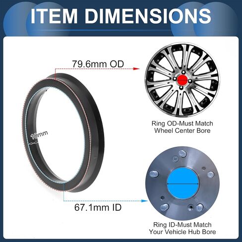 79.6mm to 67.1mm Car Wheel Hub Centric Rings Black Polycarbonate Wheels Center Shaft Shock Absorbing Hubrings 4 Pcs in Saudi Arabia