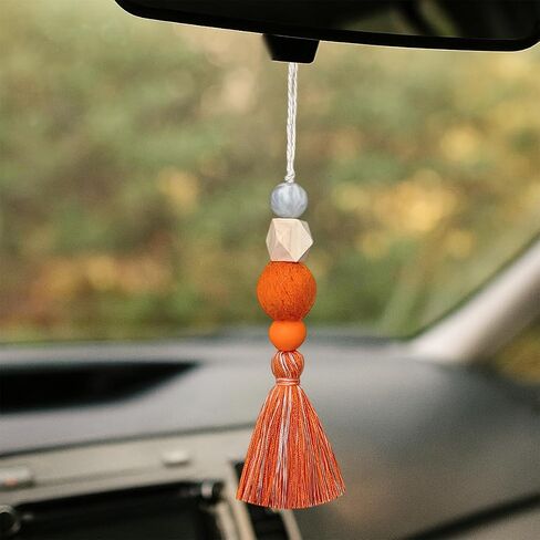 Colorful Felt Ball Car Diffuser Essential Oil Bead Pendant - Boho Tassel Hanging Decoration Car Rear View Mirror Charm - Wood Bead Aromatherapy Auto Interior Mirror Ornament for Women(Purple) in Saudi Arabia