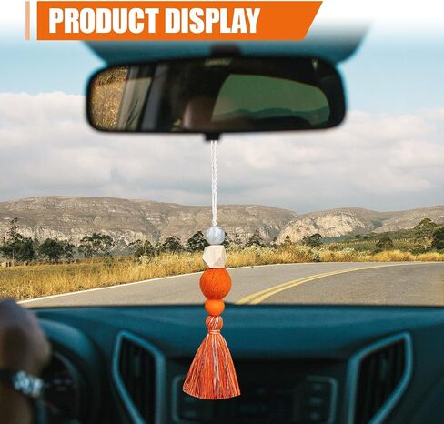 Colorful Felt Ball Car Diffuser Essential Oil Bead Pendant - Boho Tassel Hanging Decoration Car Rear View Mirror Charm - Wood Bead Aromatherapy Auto Interior Mirror Ornament for Women(Purple) in Saudi Arabia