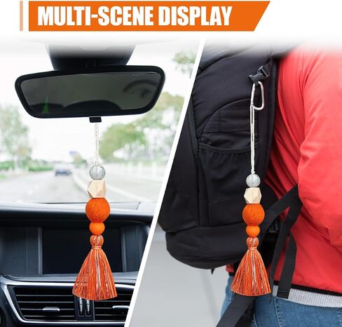 Colorful Felt Ball Car Diffuser Essential Oil Bead Pendant - Boho Tassel Hanging Decoration Car Rear View Mirror Charm - Wood Bead Aromatherapy Auto Interior Mirror Ornament for Women(Purple) in Saudi Arabia