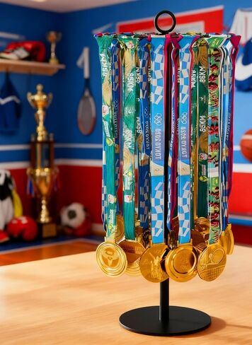 Rotatable Medal Hanger Display – Adjustable Medal Honor Display – Desktop Metal Medal Holder for Running, Sports, Taekwondo, Awards – Ribbon-Safe Hook, 45+ Medals in Saudi Arabia