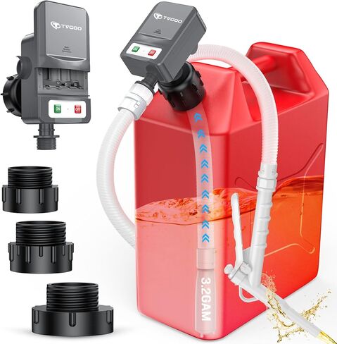 Portable Fuel Transfer Pump - Nozzle for Quick Flow Control, Battery Powered, 3.2 GPM, No Spill, 3 Tank Adapters for Gas, Diesel, Kerosene, Water (Grey) in Saudi Arabia