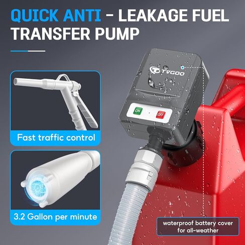 Portable Fuel Transfer Pump - Nozzle for Quick Flow Control, Battery Powered, 3.2 GPM, No Spill, 3 Tank Adapters for Gas, Diesel, Kerosene, Water (Grey) in Saudi Arabia