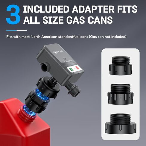 Portable Fuel Transfer Pump - Nozzle for Quick Flow Control, Battery Powered, 3.2 GPM, No Spill, 3 Tank Adapters for Gas, Diesel, Kerosene, Water (Grey) in Saudi Arabia