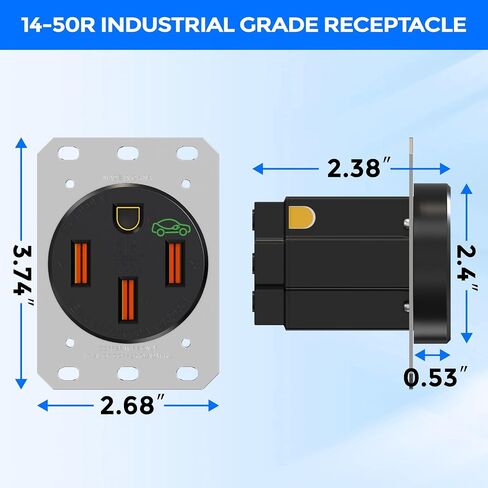 منفذ شاحن NEMA 14-50R EV، وعاء شحن EV شديد التحمل 50 أمبير، 3 أقطاب و4 أسلاك 125/250 فولت من الدرجة الصناعية ETL وعاء تدفق مدرج in Kuwait