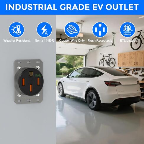 منفذ شاحن NEMA 14-50R EV، وعاء شحن EV شديد التحمل 50 أمبير، 3 أقطاب و4 أسلاك 125/250 فولت من الدرجة الصناعية ETL وعاء تدفق مدرج in Kuwait
