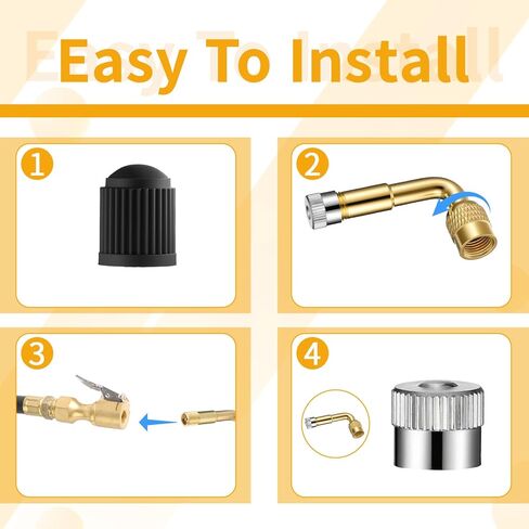 Tire Valve Extender, 4 Pcs 90 Degree Tire Valve Extension Universal Brass Valve Stem Extenders Adaptor Compatible for Passenger Cars, Bicycles, Motorcycles, RV, Trailers in Saudi Arabia