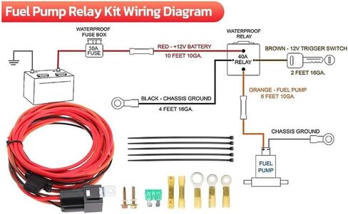 Electric Fuel Pump Relay Kit 40 AMP Waterproof Switch Heavy Duty Long Wires Universal Fit 12V System P/N 30247 in Saudi Arabia