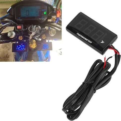 Fdit Motorcycle Water Temperature, Universal Digital LCD Display with Flashing Alert, 12V Watertight Meter with Sensor and Installation Kit, Fits Most Motorcycles (Red) in Saudi Arabia