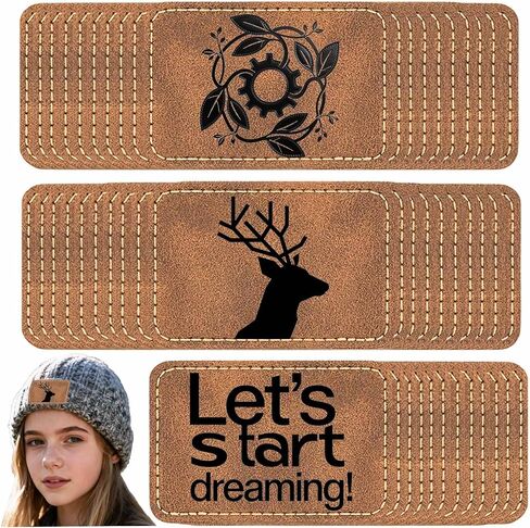 Brown Leather Adhesive Patches for Laser Engraving, 3 x 2 Inches, 50 Pieces, Compatible with Hats, Backpacks, Clothes, Bags in Saudi Arabia