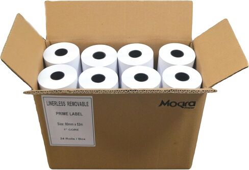 Moqra Sticky Thermal Receipt Paper Rolls (80mm) 3 1/8" x 170' 6 Rolls- Removable Label Compatible with TM-L90ii, TSP654IIsk and other linerless label printers. Works with POS Systems (6 Rolls/Box) in Saudi Arabia