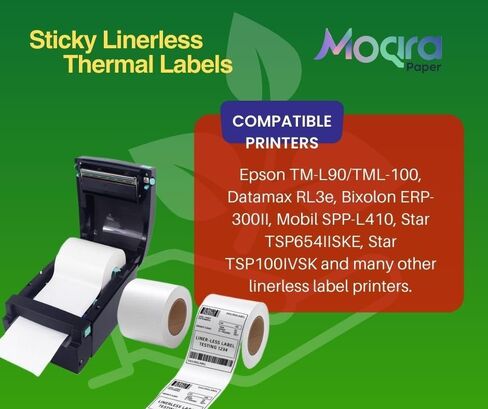 Moqra Sticky Thermal Receipt Paper Rolls (80mm) 3 1/8" x 170' 6 Rolls- Removable Label Compatible with TM-L90ii, TSP654IIsk and other linerless label printers. Works with POS Systems (6 Rolls/Box) in Saudi Arabia