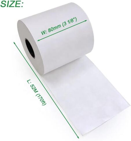 Moqra Sticky Thermal Receipt Paper Rolls (80mm) 3 1/8" x 170' 6 Rolls- Removable Label Compatible with TM-L90ii, TSP654IIsk and other linerless label printers. Works with POS Systems (6 Rolls/Box) in Saudi Arabia