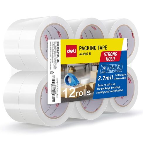 deli Heavy Duty Packing Tape 6 Rolls, Clear Packing Tape for Shipping Packaging Moving Sealing, 2.7mil Thick, 1.88 inches Wide, 65 Yards Per Roll, 390 Total Yards in Kuwait
