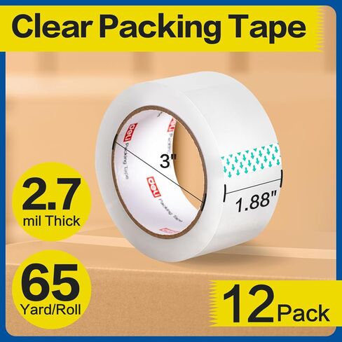 deli Heavy Duty Packing Tape 6 Rolls, Clear Packing Tape for Shipping Packaging Moving Sealing, 2.7mil Thick, 1.88 inches Wide, 65 Yards Per Roll, 390 Total Yards in Kuwait