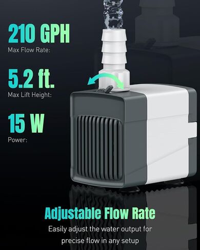 Pawfly Aquarium Submersible Water Pump 800 GPH Ultra Quiet Water Fountain Pump with 8.2 ft. Lift Height Adjustable Water Pump for Fish Tanks Ponds Gardens Waterfalls Statuary and Sumps in Kuwait