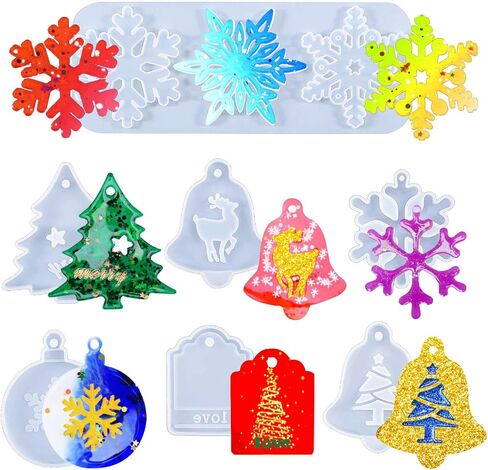 5 Pcs Christmas Resin Molds, Rifanda 3D Snowflake Silicone Molds for Resin Casting, Christmas Ornament Resin Molds for DIY Crafts, Necklace Earrings Pendants, Keychain Christmas Ornament Decorations in Kuwait