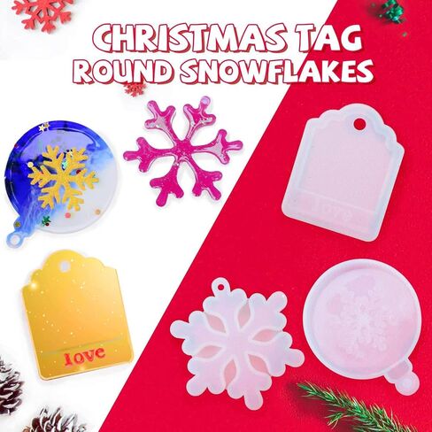5 Pcs Christmas Resin Molds, Rifanda 3D Snowflake Silicone Molds for Resin Casting, Christmas Ornament Resin Molds for DIY Crafts, Necklace Earrings Pendants, Keychain Christmas Ornament Decorations in Kuwait