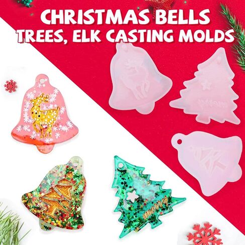 5 Pcs Christmas Resin Molds, Rifanda 3D Snowflake Silicone Molds for Resin Casting, Christmas Ornament Resin Molds for DIY Crafts, Necklace Earrings Pendants, Keychain Christmas Ornament Decorations in Kuwait
