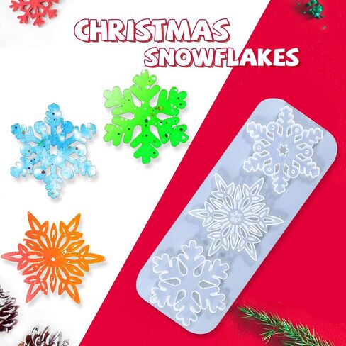 5 Pcs Christmas Resin Molds, Rifanda 3D Snowflake Silicone Molds for Resin Casting, Christmas Ornament Resin Molds for DIY Crafts, Necklace Earrings Pendants, Keychain Christmas Ornament Decorations in Kuwait
