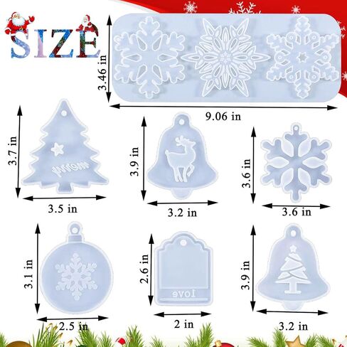 5 Pcs Christmas Resin Molds, Rifanda 3D Snowflake Silicone Molds for Resin Casting, Christmas Ornament Resin Molds for DIY Crafts, Necklace Earrings Pendants, Keychain Christmas Ornament Decorations in Kuwait